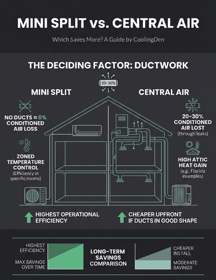 Mini Split vs. Central Air Conditioner: Which Saves More? 2 Infographic of Mini Split vs. Central Air Conditioner: Which Saves More?